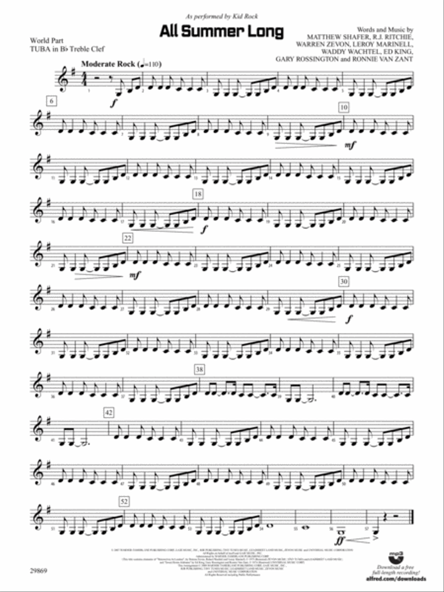 All Summer Long: (World Part) B-flat Tuba T.C. Concert Band scores gallery preview page 1