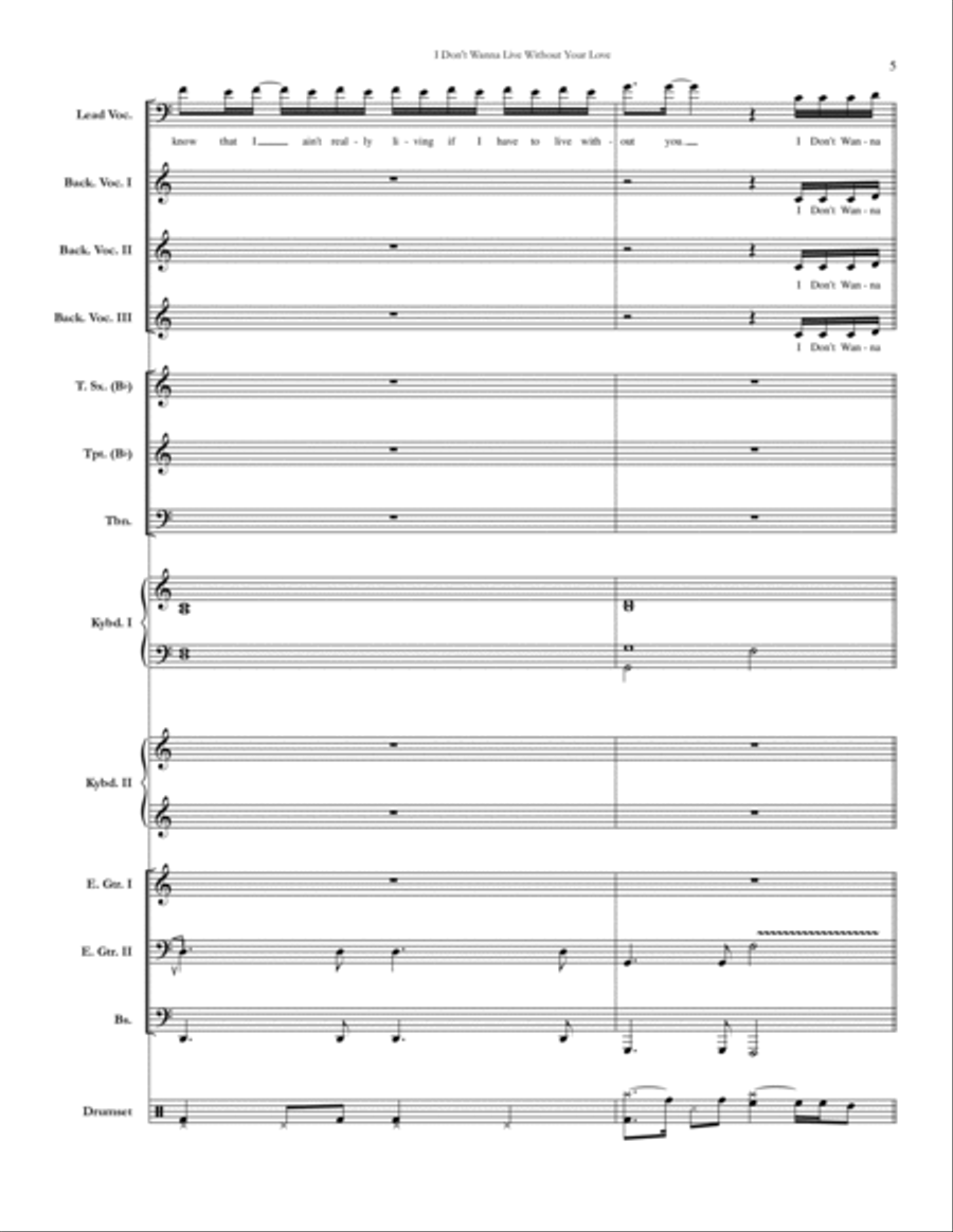 I Don't Wanna Live Without Your Love Small Ensemble scores gallery preview page 5