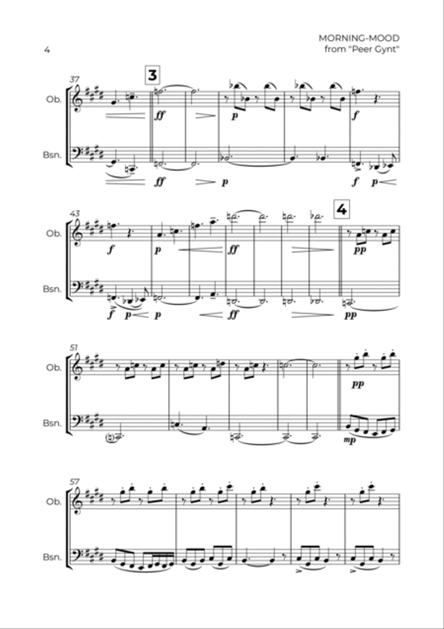 MORNING-MOOD - EDVARD GRIEG - OBOE & BASSOON Woodwind Duet scores gallery preview page 4