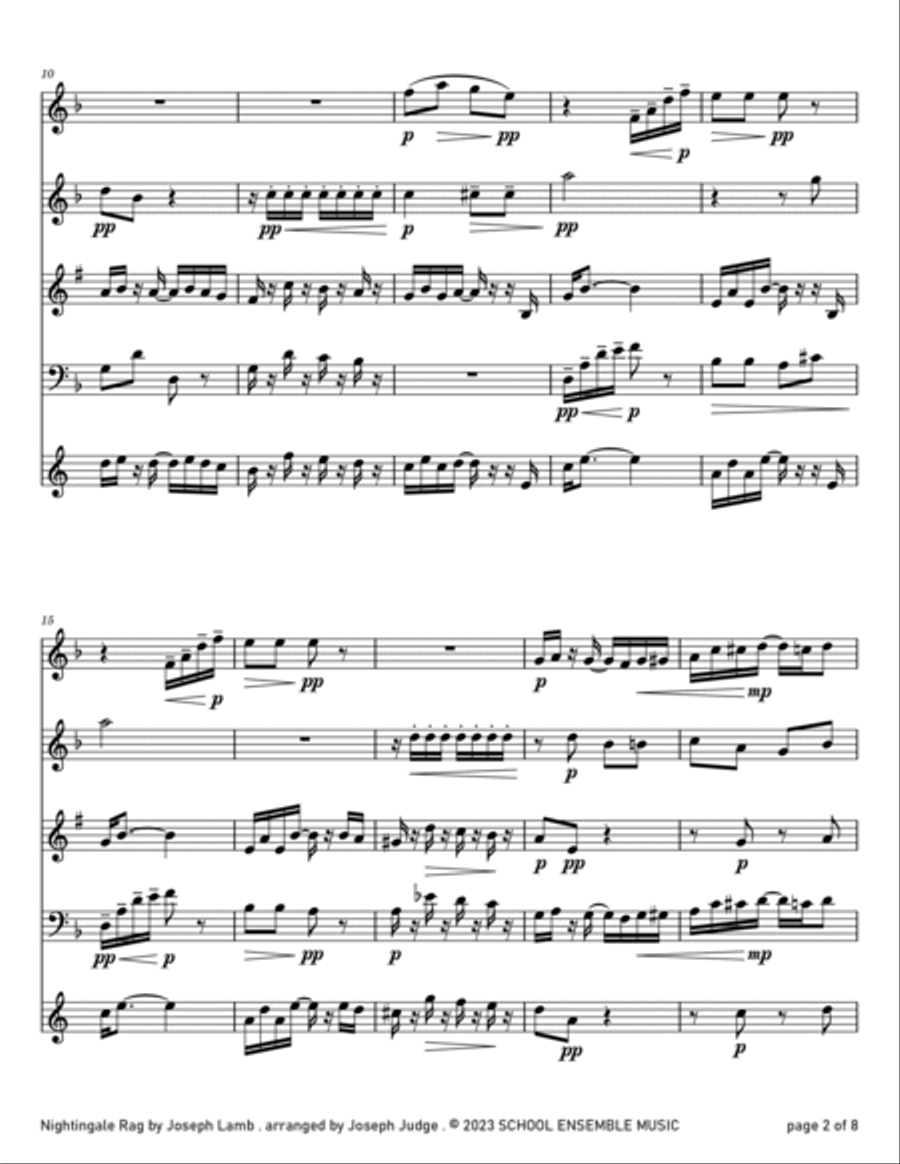 Nightingale Rag by Joseph Lamb for Woodwind Quartet in Schools Woodwind Quartet scores gallery preview page 2