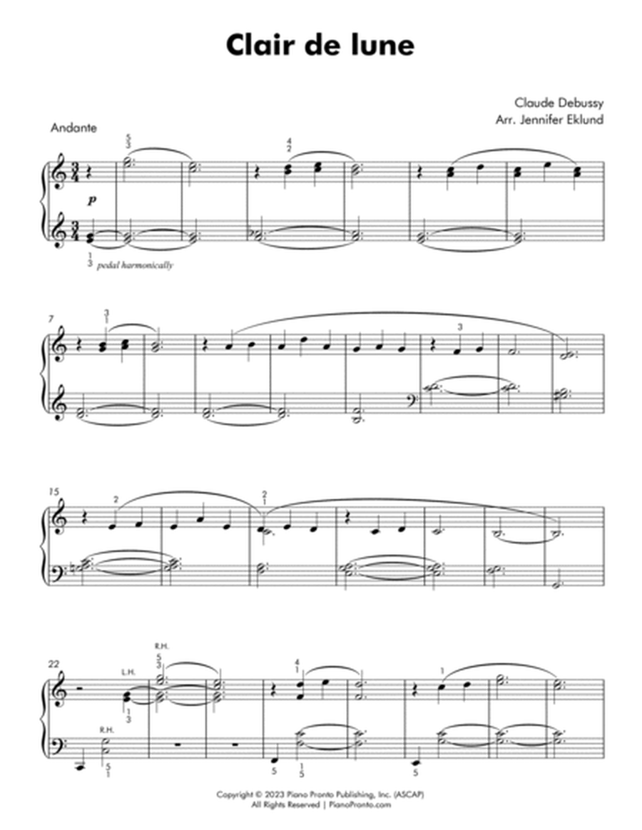 Clair de lune (Small Hands Version) (Early Intermediate Piano) image number null