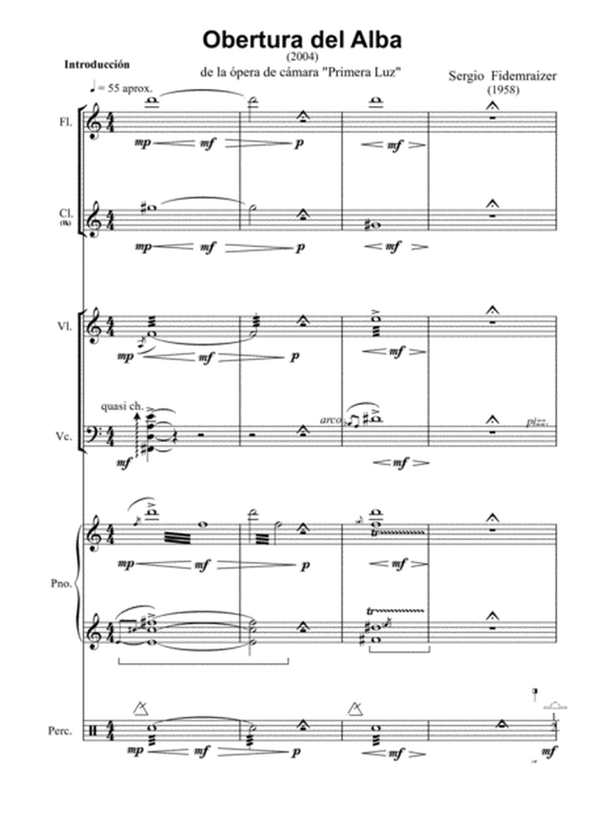 Obertura del alba for Flute, Clarinet, Violin, Cello, Piano and Percussion