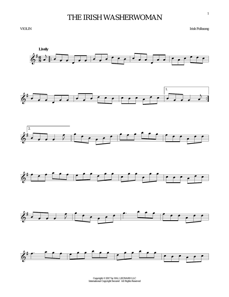 The Irish Washerwoman Violin Solo scores gallery preview page 1