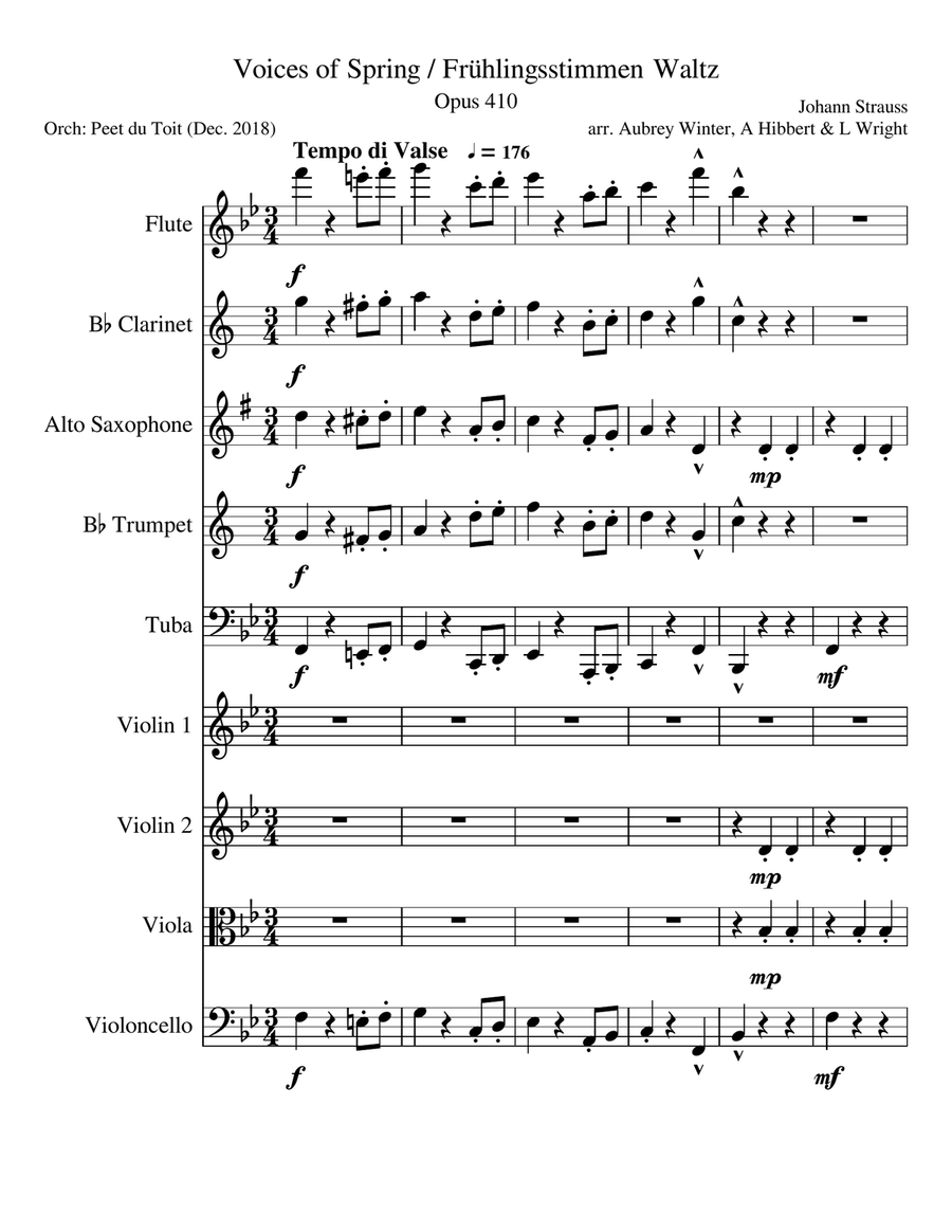 Voices of Spring / Frühlingsstimmen Waltz, Op. 410 - J Strauss Jr. (Mixed Ensemble) Large Ensemble scores gallery preview page 1