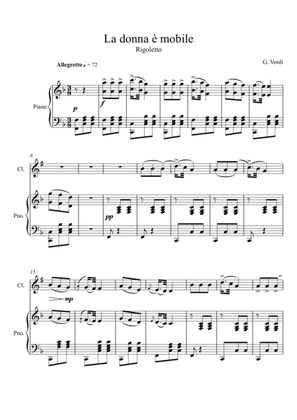 Giuseppe Verdi - La donna e mobile (Rigoletto) Clarinet Solo - F Key