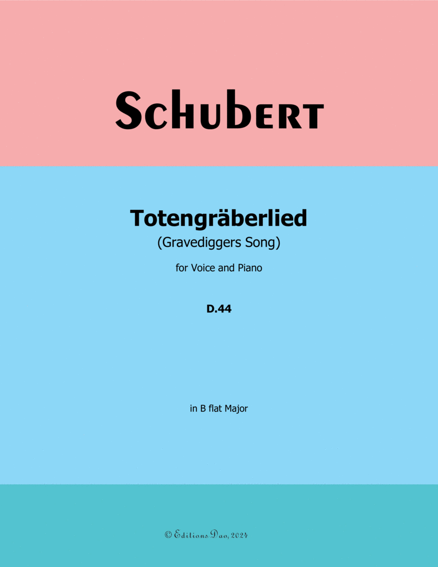 Totengraberlied, by Schubert, D.44, in B flat Major Voice scores gallery preview page 1