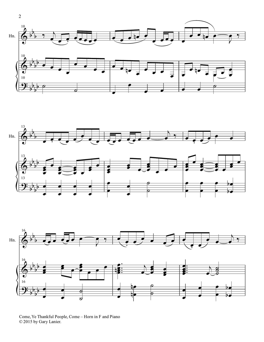 COME, YE THANKFUL PEOPLE, COME (Duet – Horn in F and Piano/Score and Parts) Brass Duet scores gallery preview page 3