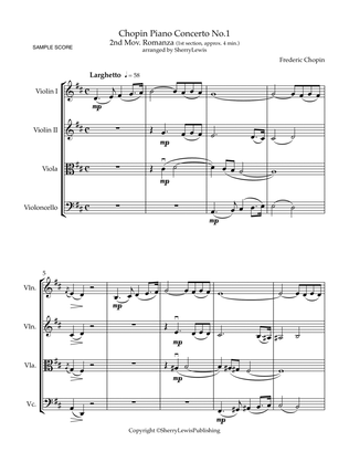 Chopin Piano Concerto No. 1, 2nd Movement - Romanza-, first theme for String Quartet