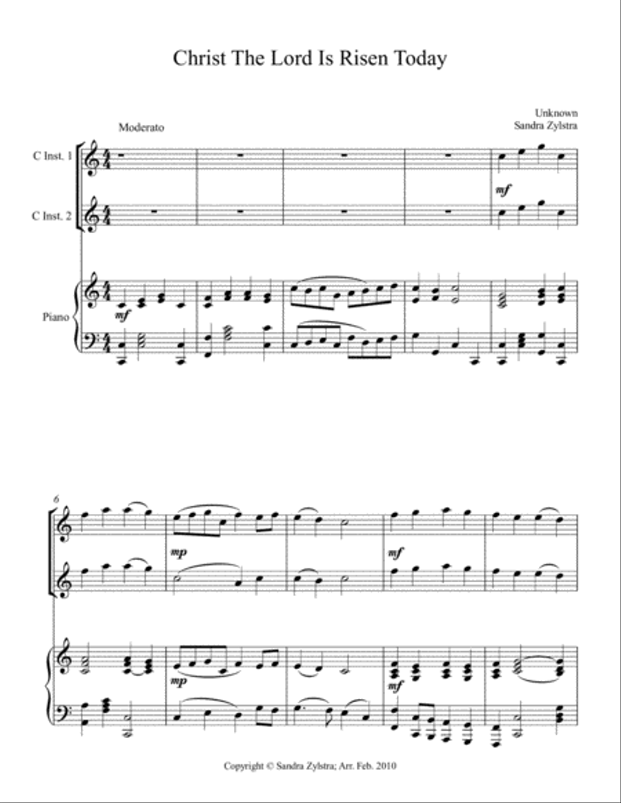 Christ The Lord Is Risen Today (treble C instrument duet) Piano scores gallery preview page 2