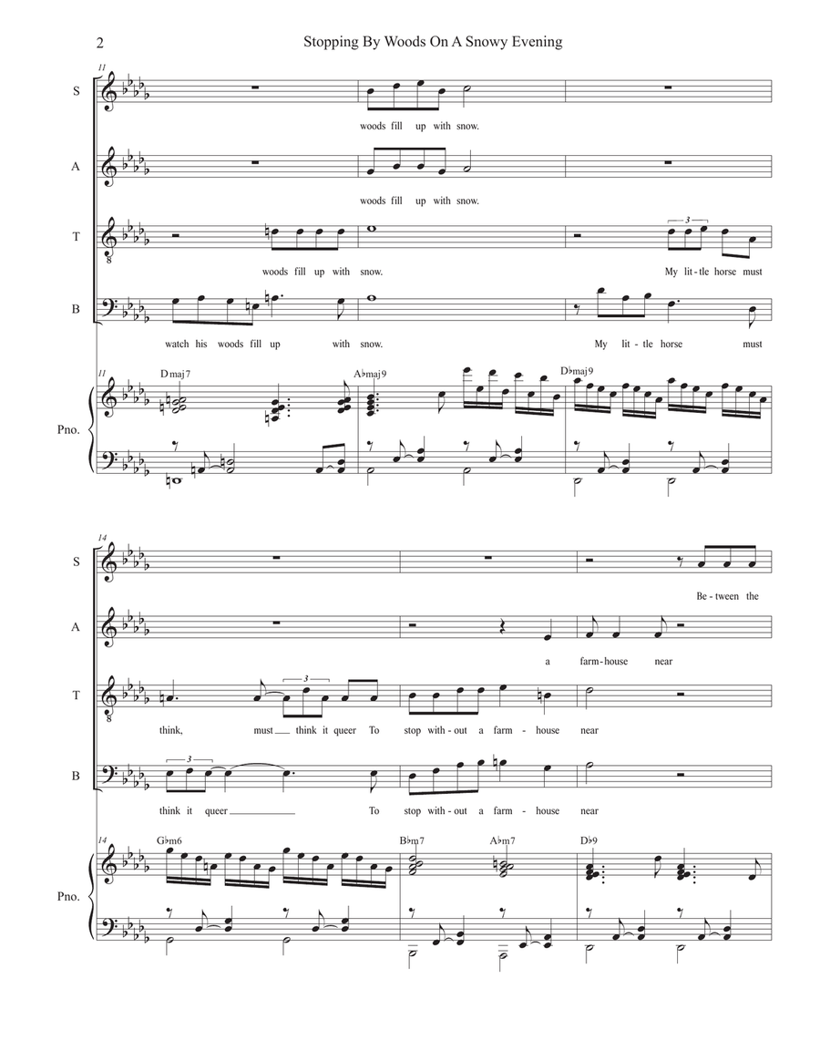 Stopping By Woods On A Snowy Evening (Vocal Quartet - (SATB) 4-Part scores gallery preview page 2
