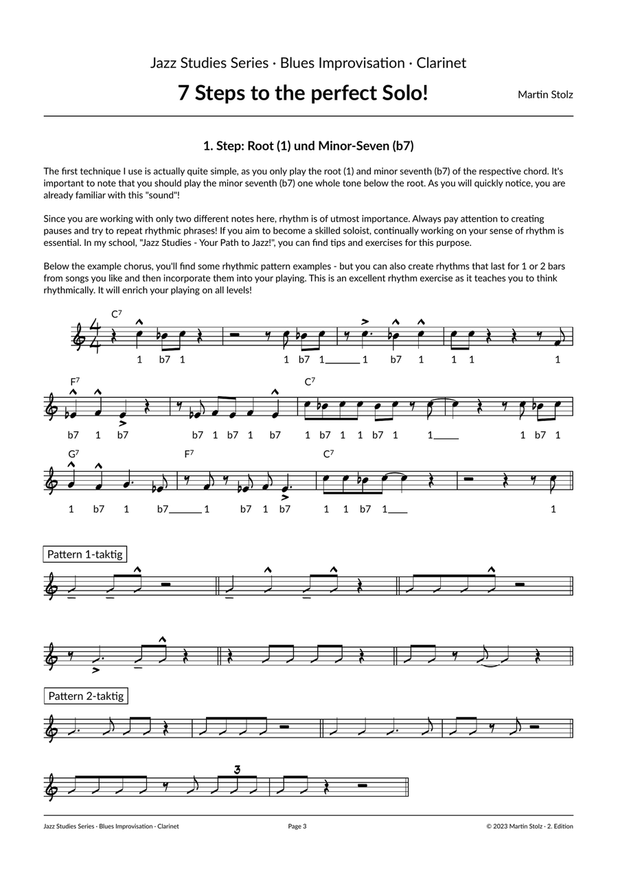 Blues in C - Clarinet · Improvisation Guide Clarinet Solo scores gallery preview page 3