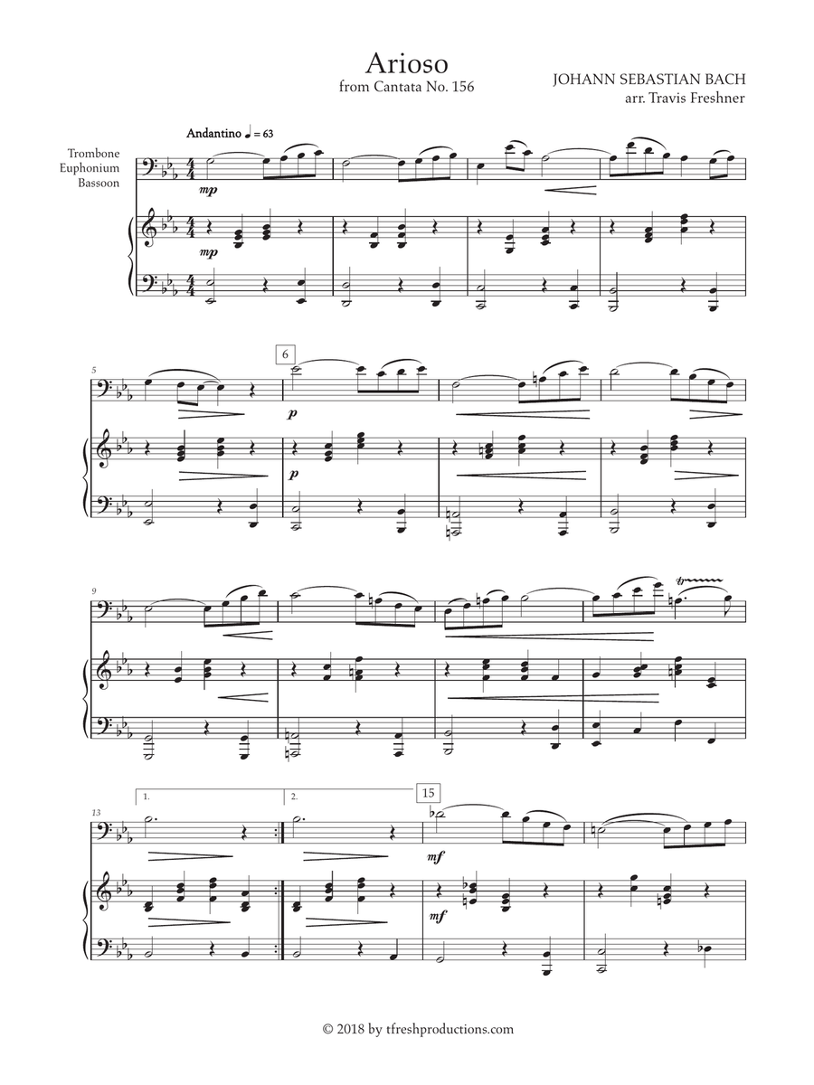 Arioso from Cantata No. 156 (Trombone/Euphonium/Bassoon) Small Ensemble scores gallery preview page 1