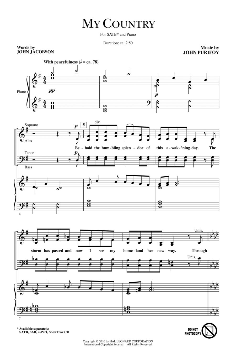 My Country My Country 4-Part scores gallery preview page 1