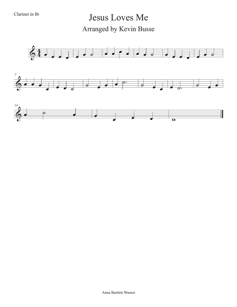 Jesus Loves Me (Easy key of C) - Clarinet Clarinet Solo scores gallery preview page 1
