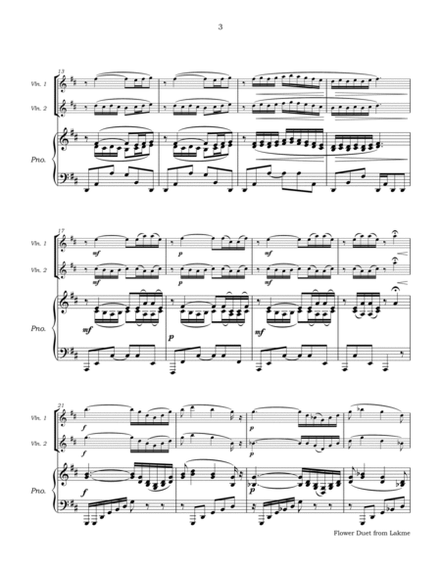 Flower Duet from Lakme for Violin Duet and Piano image number null