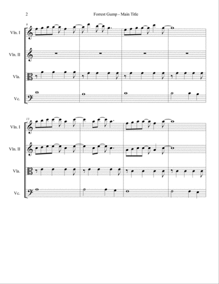 Forrest Gump - Main Title (Feather Theme) from the Paramount Motion Picture FORREST GUMP String Quartet scores gallery preview page 2