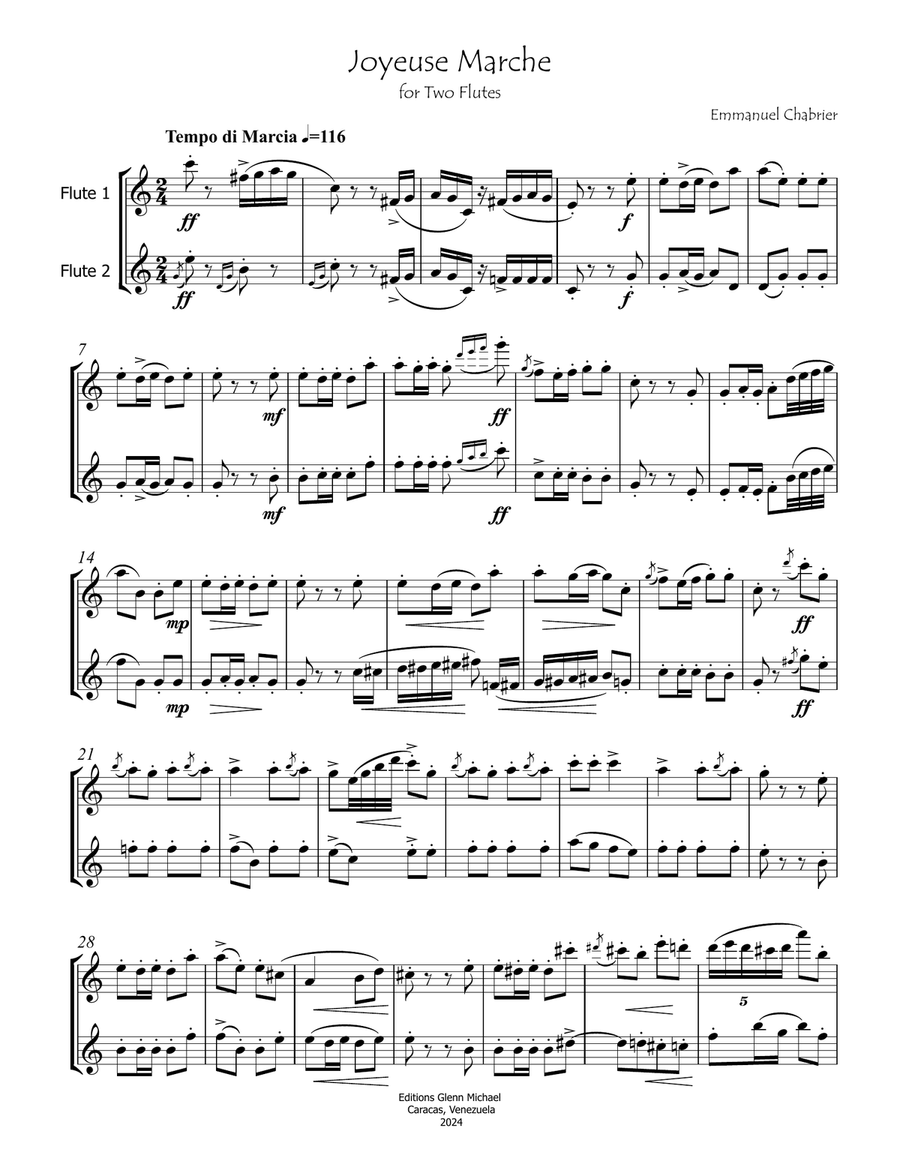 Joyeuse Marche for Two Flutes Flute Duet scores gallery preview page 2