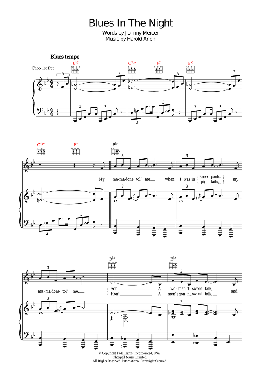 Blues In The Night (My Mama Done Tol' Me) Piano, Vocal scores gallery preview page 1