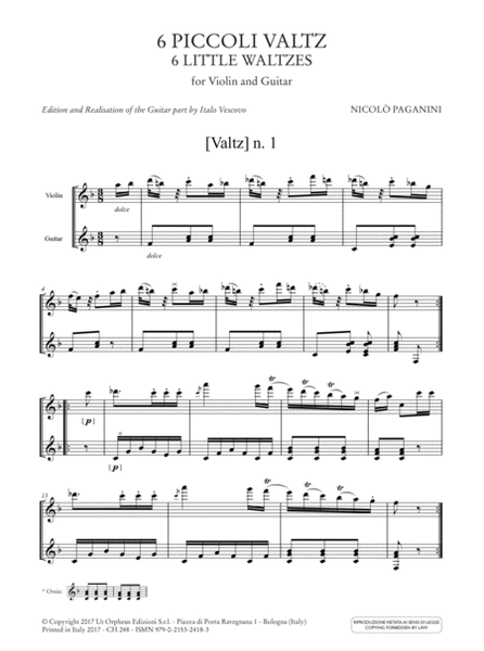 6 Little Waltzes for Violin and Guitar. Edition based on the Autograph Manuscripts with Realisation of the Guitar Part