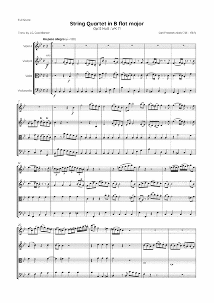 Abel - String Quartet in B flat major, Op.12 No.5 ; WK 71