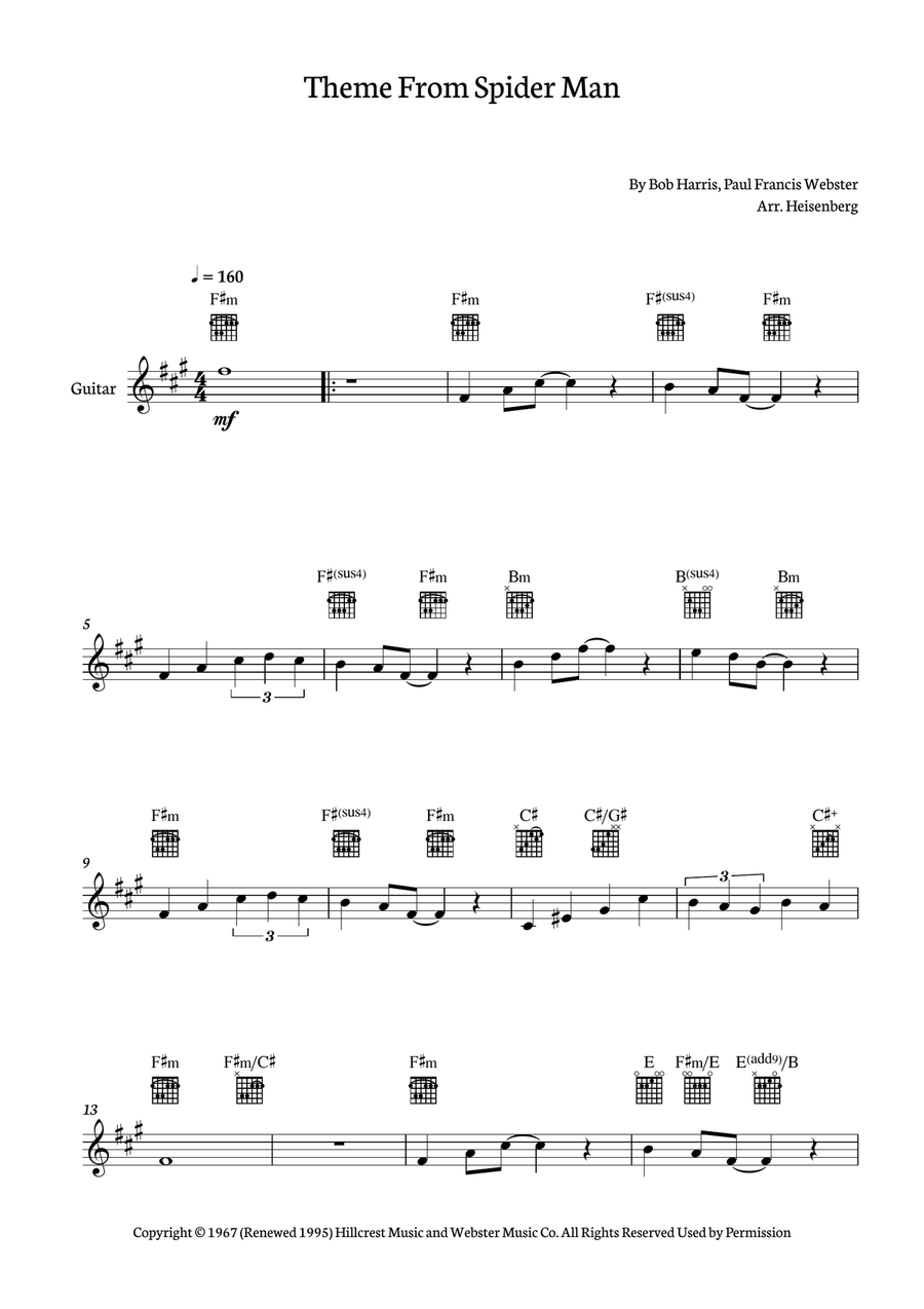 Theme From Spider Man Acoustic Guitar scores gallery preview page 1