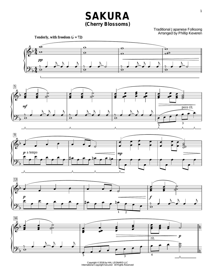Sakura (Cherry Blossoms) [Classical version] (arr. Phillip Keveren) Piano Solo scores gallery preview page 1