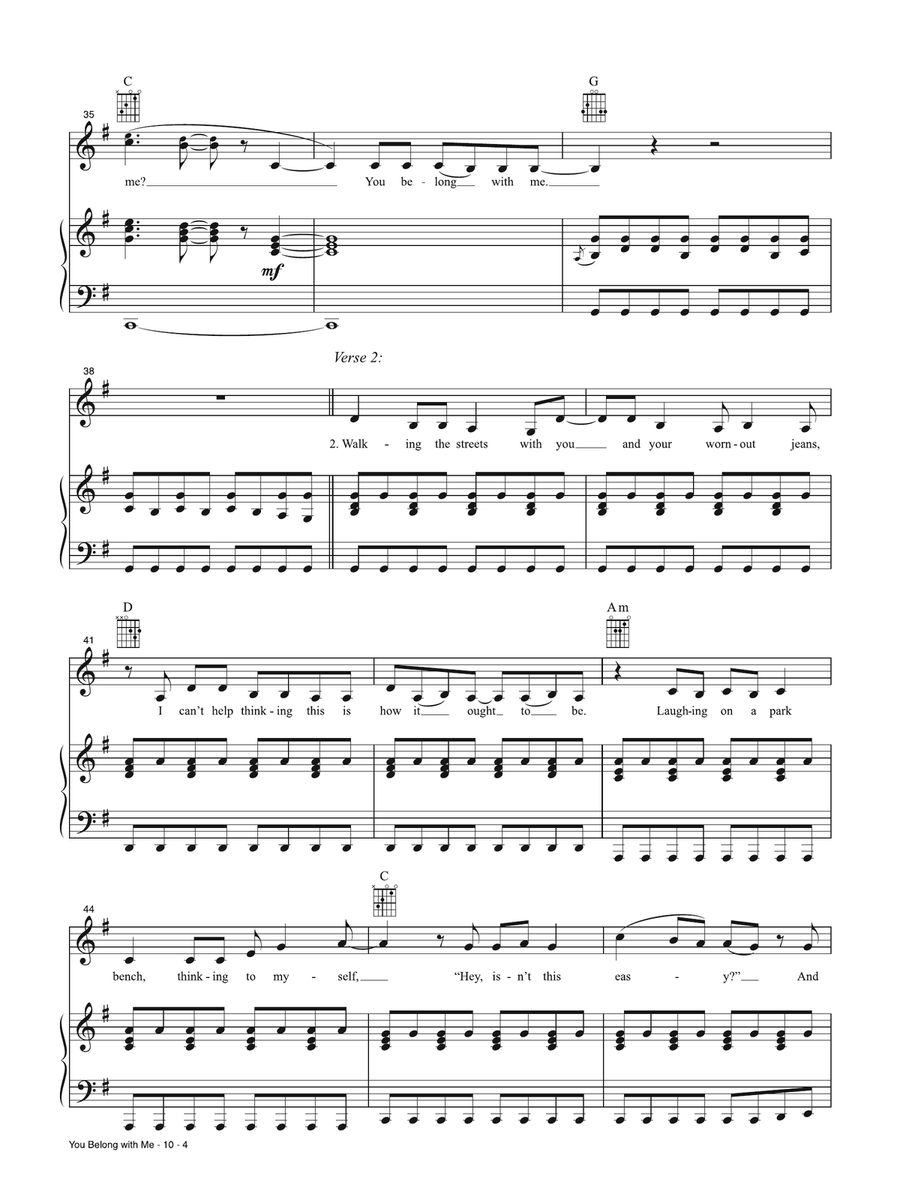 You Belong With Me (Taylor's Version) Piano, Vocal, Guitar scores gallery preview page 4
