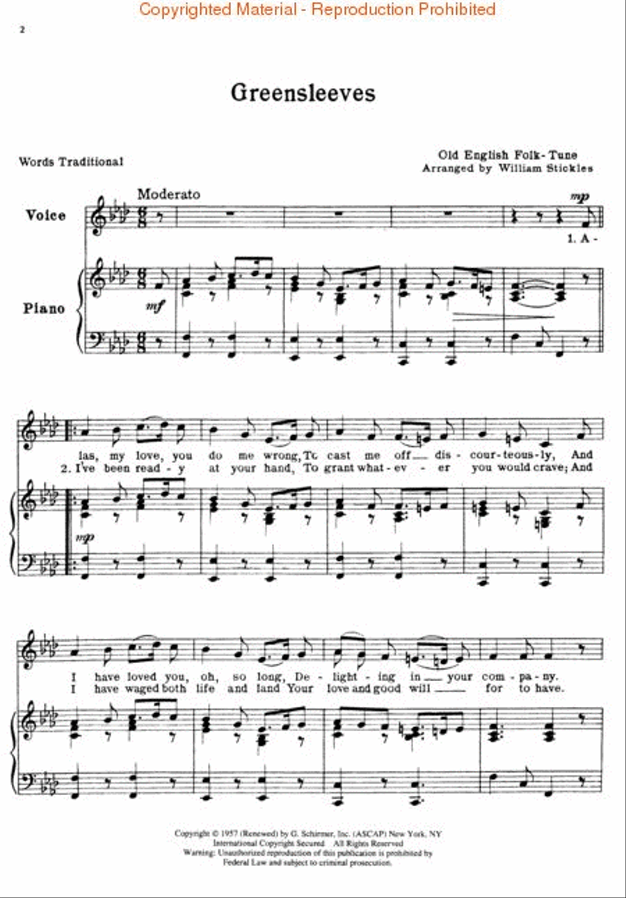 Greensleeves (Old English Folksong) Voice scores gallery preview page 2