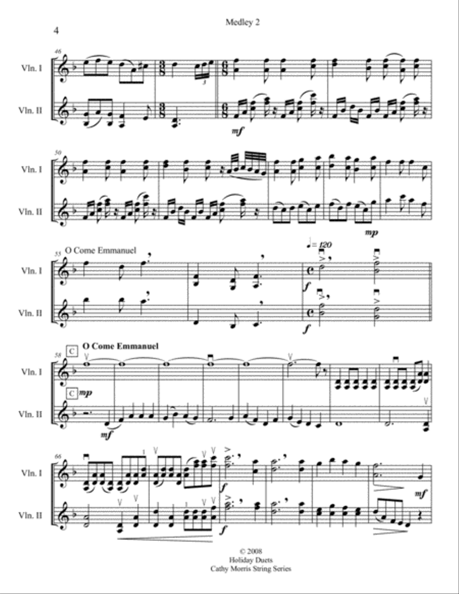 Carol Medley 2 Violin Duo Bring A Torch / We Three Kings String Duet scores gallery preview page 4