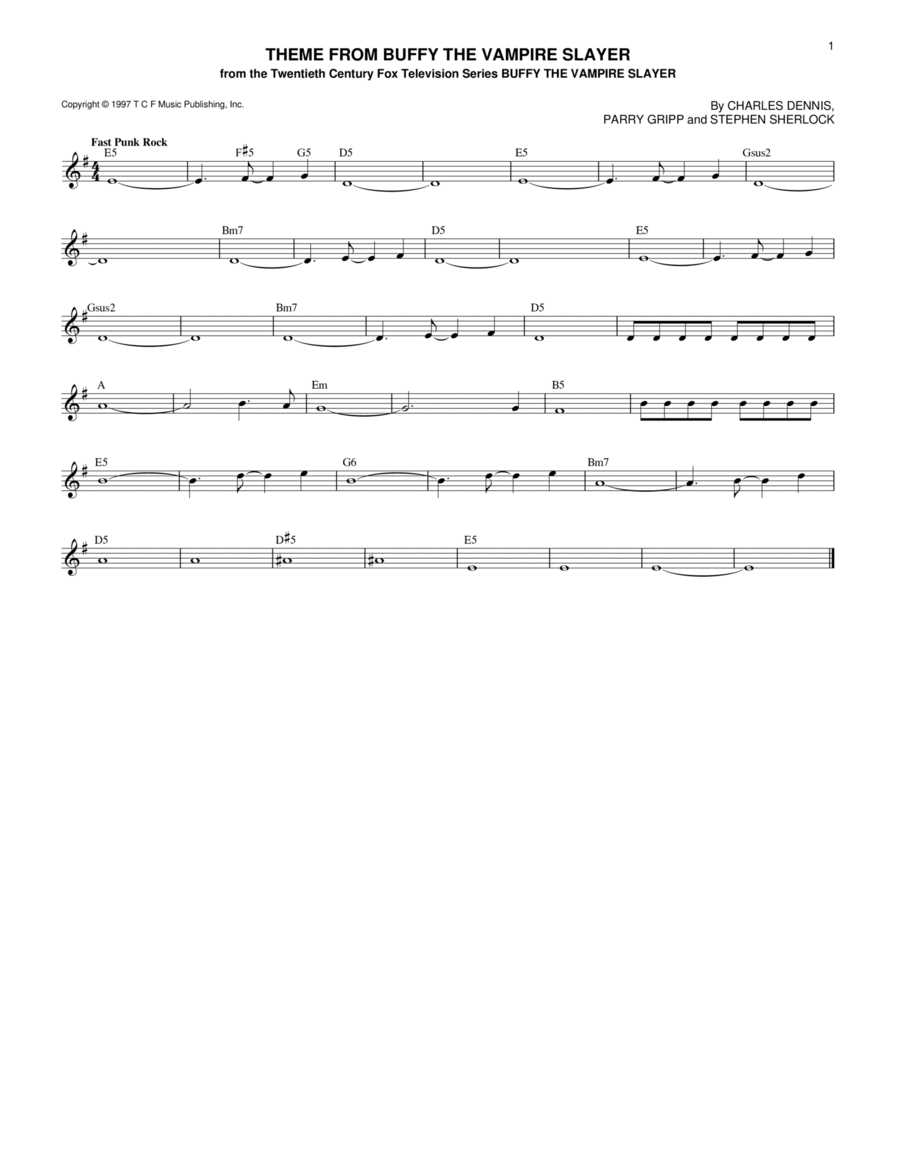Theme From Buffy The Vampire Slayer Guitar scores gallery preview page 1