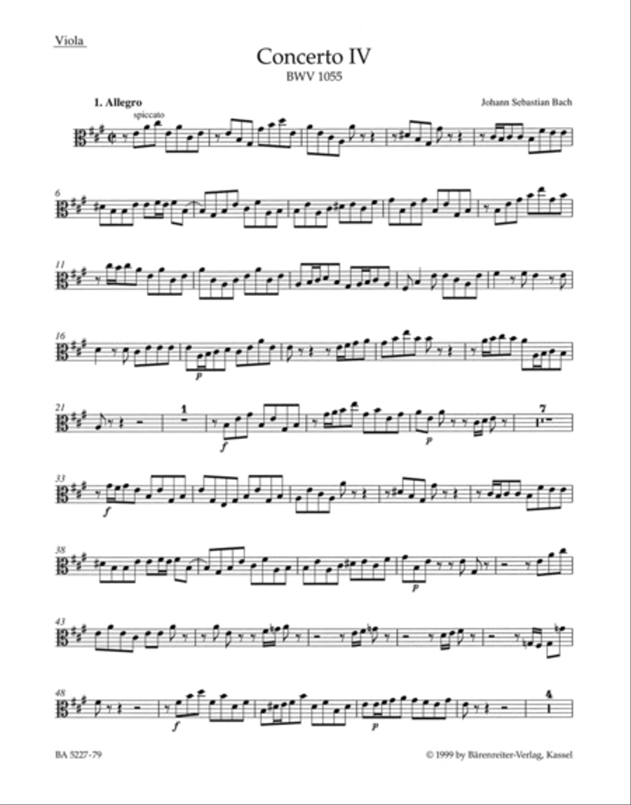 Concerto for Harpsichord and Strings No. 4 A major BWV 1055 Harpsichord scores gallery preview page 1