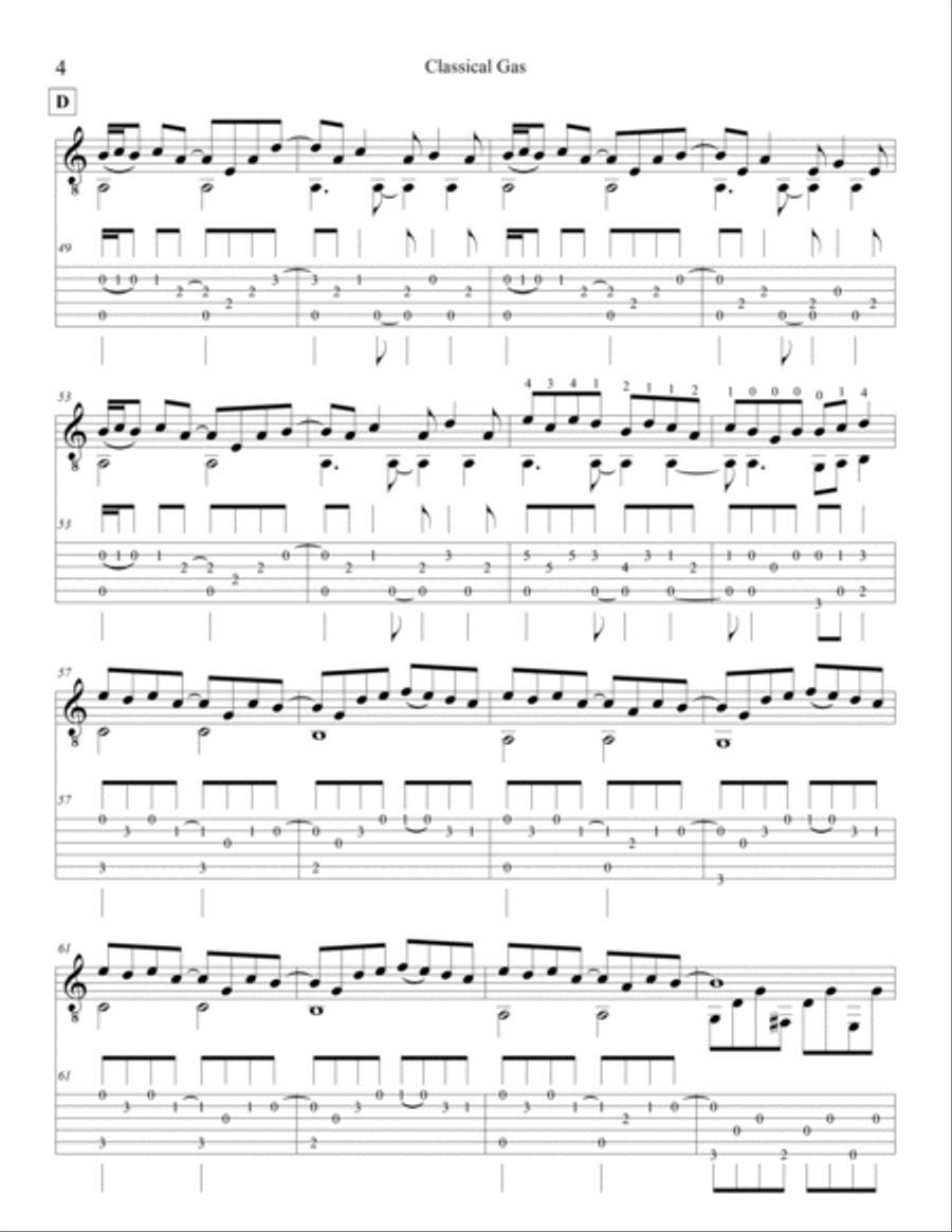 Classical Gas by Mason Williams Acoustic Guitar Digital Sheet