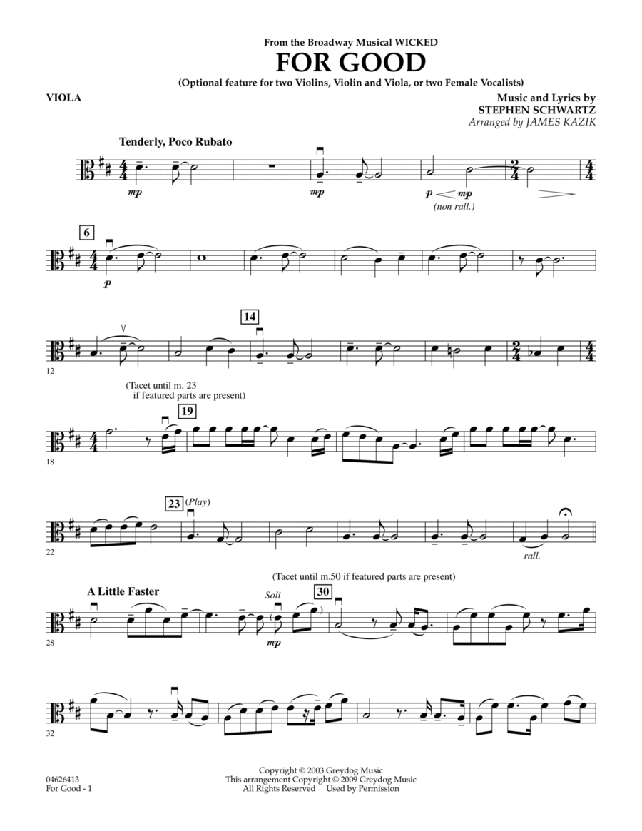 For Good (Duet Feature from Wicked) - Viola Orchestra scores gallery preview page 1