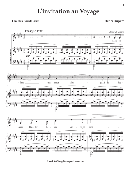 DUPARC: L'invitation au Voyage (transposed to C-sharp minor) by Henri Duparc Voice - Digital Sheet Music