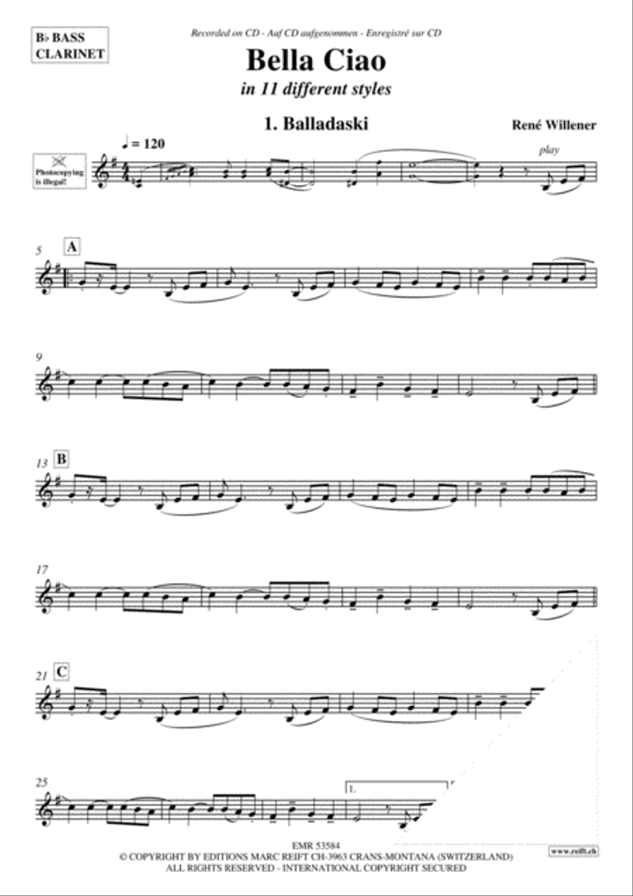 Bella Ciao Bella Ciao Bass Clarinet scores gallery preview page 3