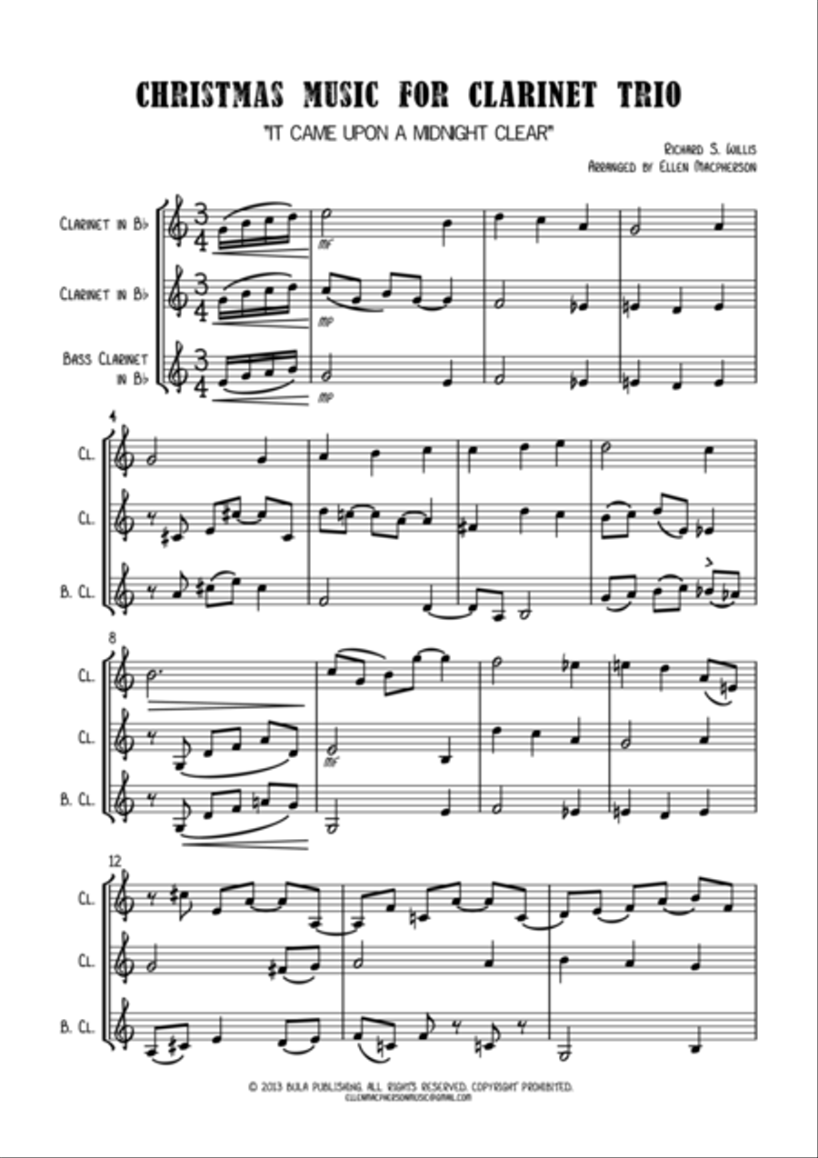Christmas Music for Clarinet Trio - SCORE Clarinet Trio scores gallery preview page 1
