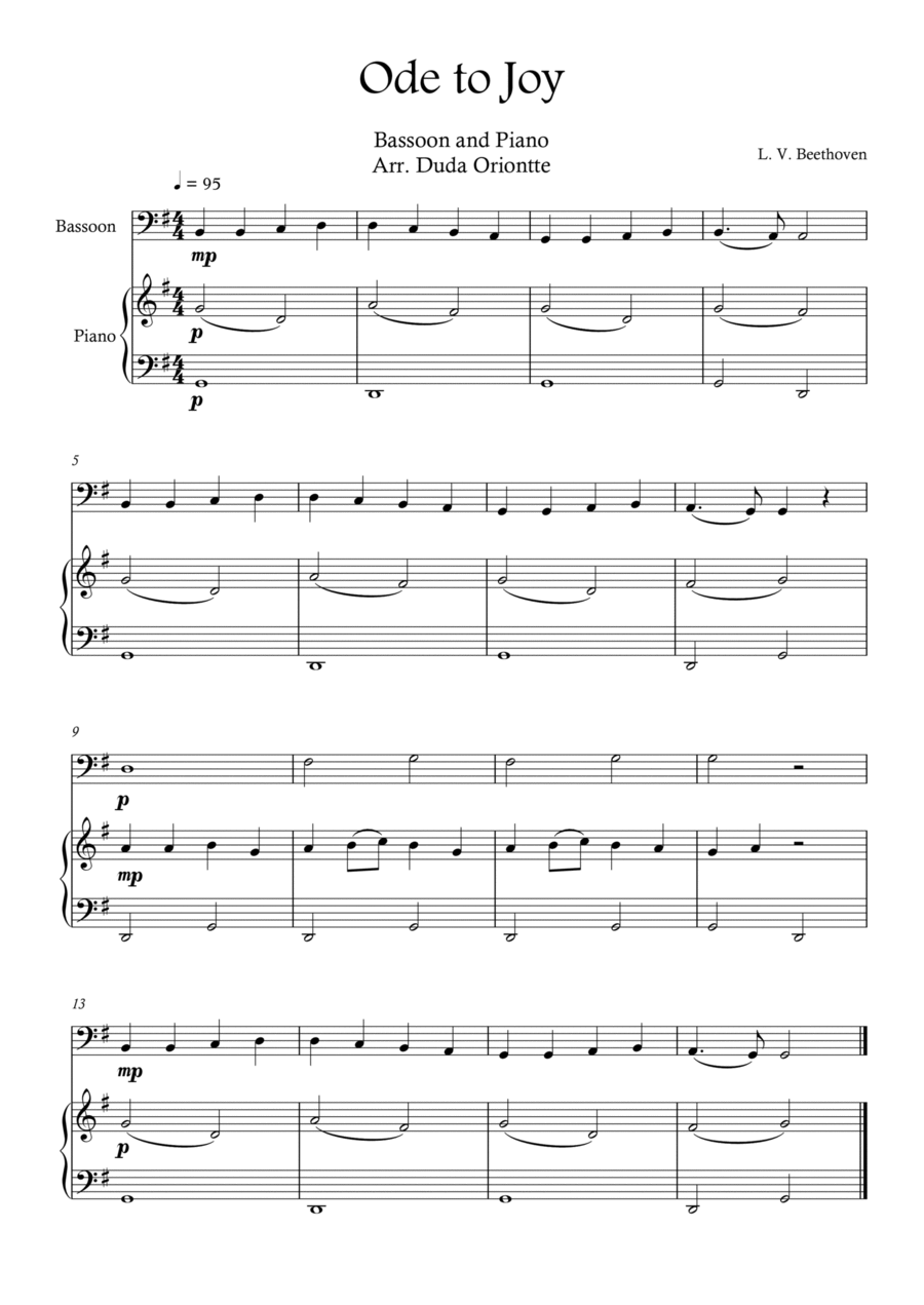 Ode the Joy ( BASSOON - Piano - Beethoven Symphony No. 9 ) BEGINNER Bassoon scores gallery preview page 1