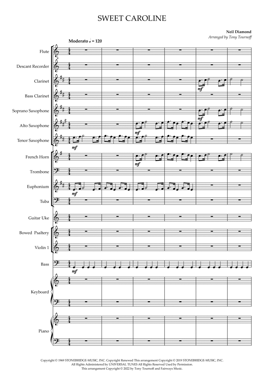 Sweet Caroline Concert Band scores gallery preview page 1