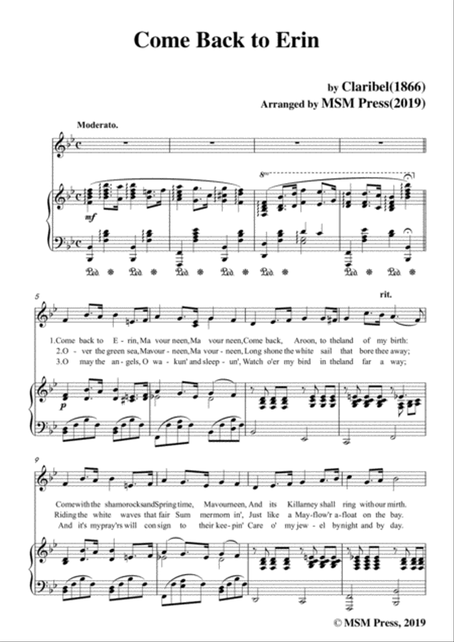 Claribel-Come Back to Erin,in B flat Major,for Voice and Piano Voice Solo scores gallery preview page 3