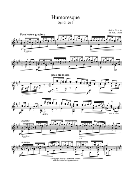 Humoresque, Op. 101, No. 7 for guitar solo image number null