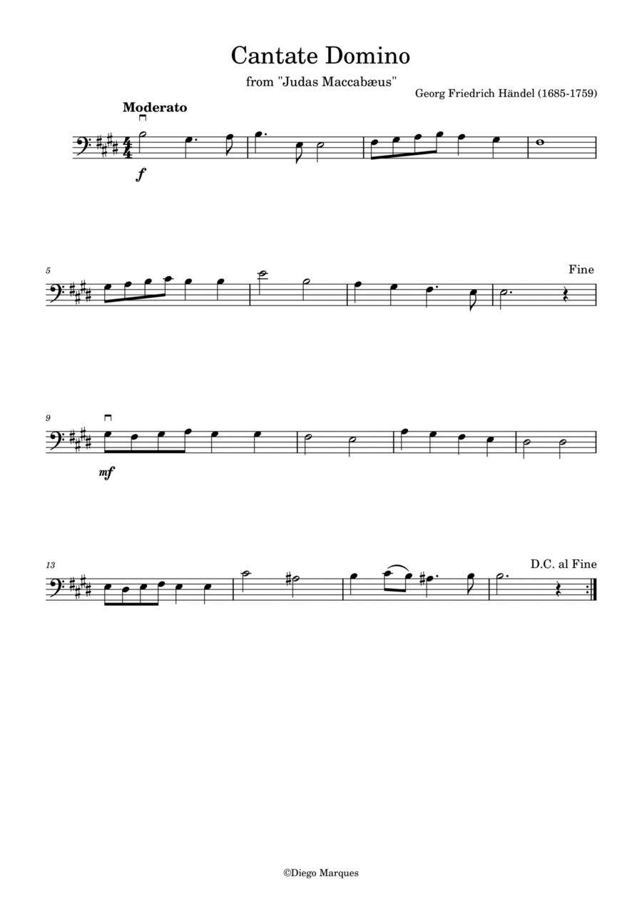 Cantate Domino in E Cello Solo scores gallery preview page 1