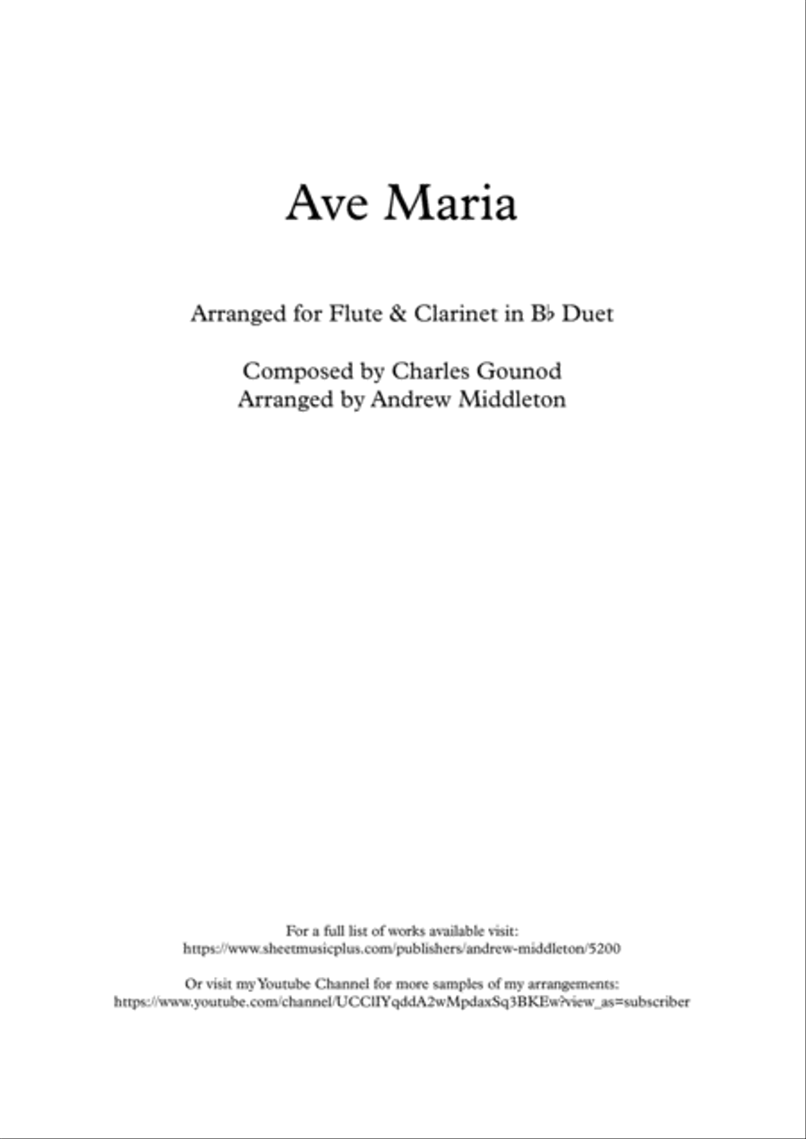 Ave Maria arranged for Flute & Clarinet Duet Woodwind Duet scores gallery preview page 1