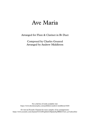 Book cover for Ave Maria arranged for Flute & Clarinet Duet