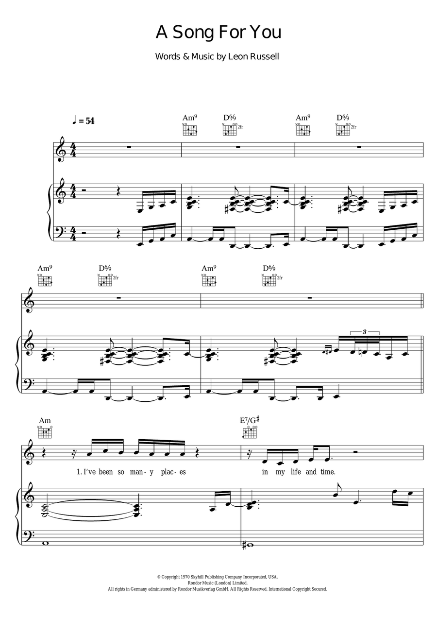 A Song For You Piano, Vocal scores gallery preview page 1