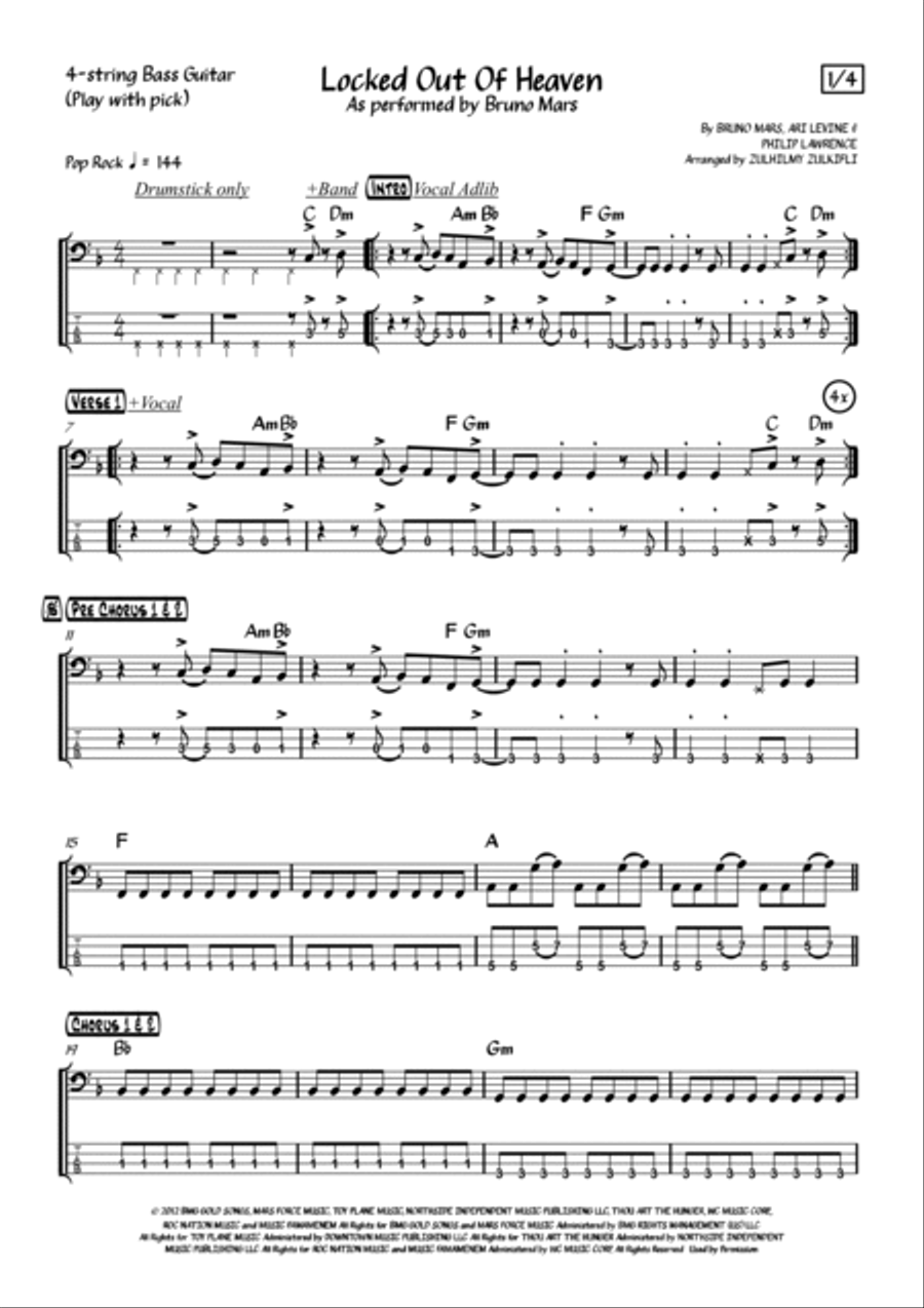 Locked Out Of Heaven Bass Guitar scores gallery preview page 5