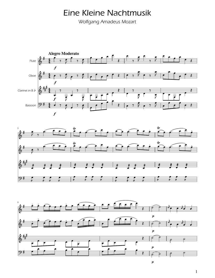 Mozart: Eine Kleine Nachtmusik (K.525) - Woodwind Quartet