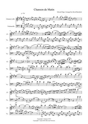 Chanson de Matin for Clarinet and Cello Duet