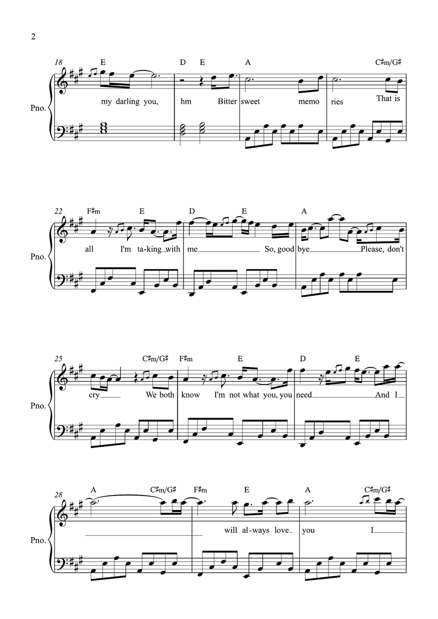 I Will Always Love You Easy Piano scores gallery preview page 2