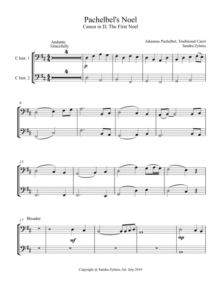 Pachelbel's Noel (bass C instrument duet, parts only) image number null