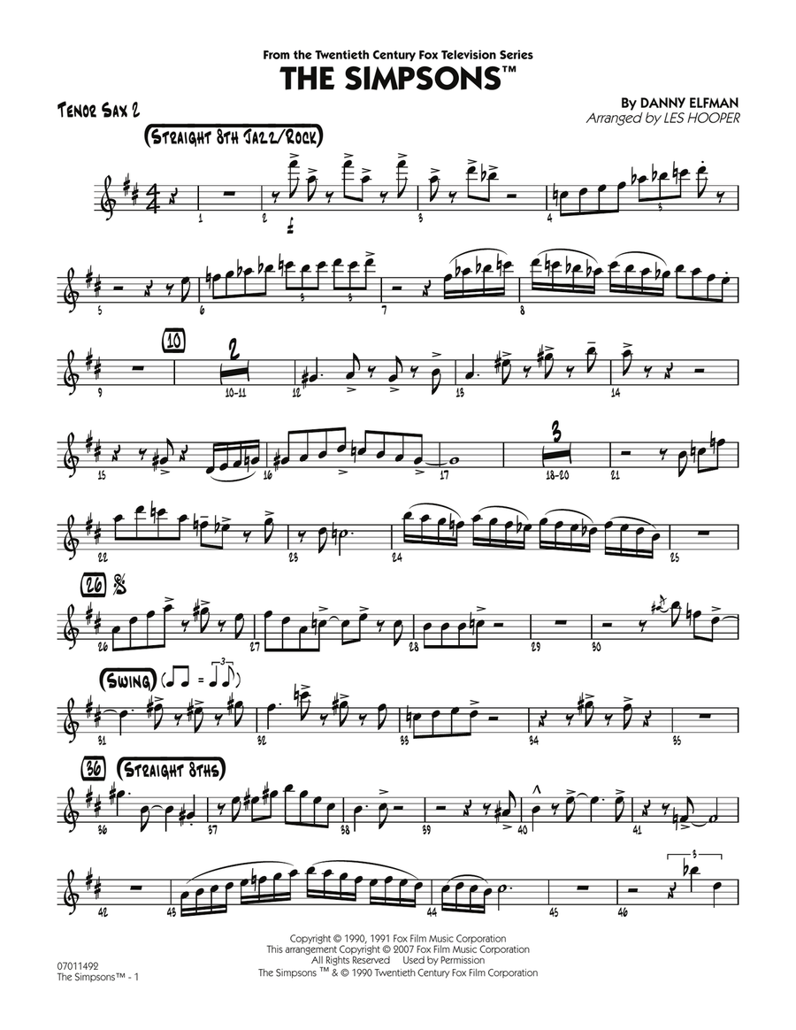 The Simpsons - Tenor Sax 2 Jazz Ensemble scores gallery preview page 1